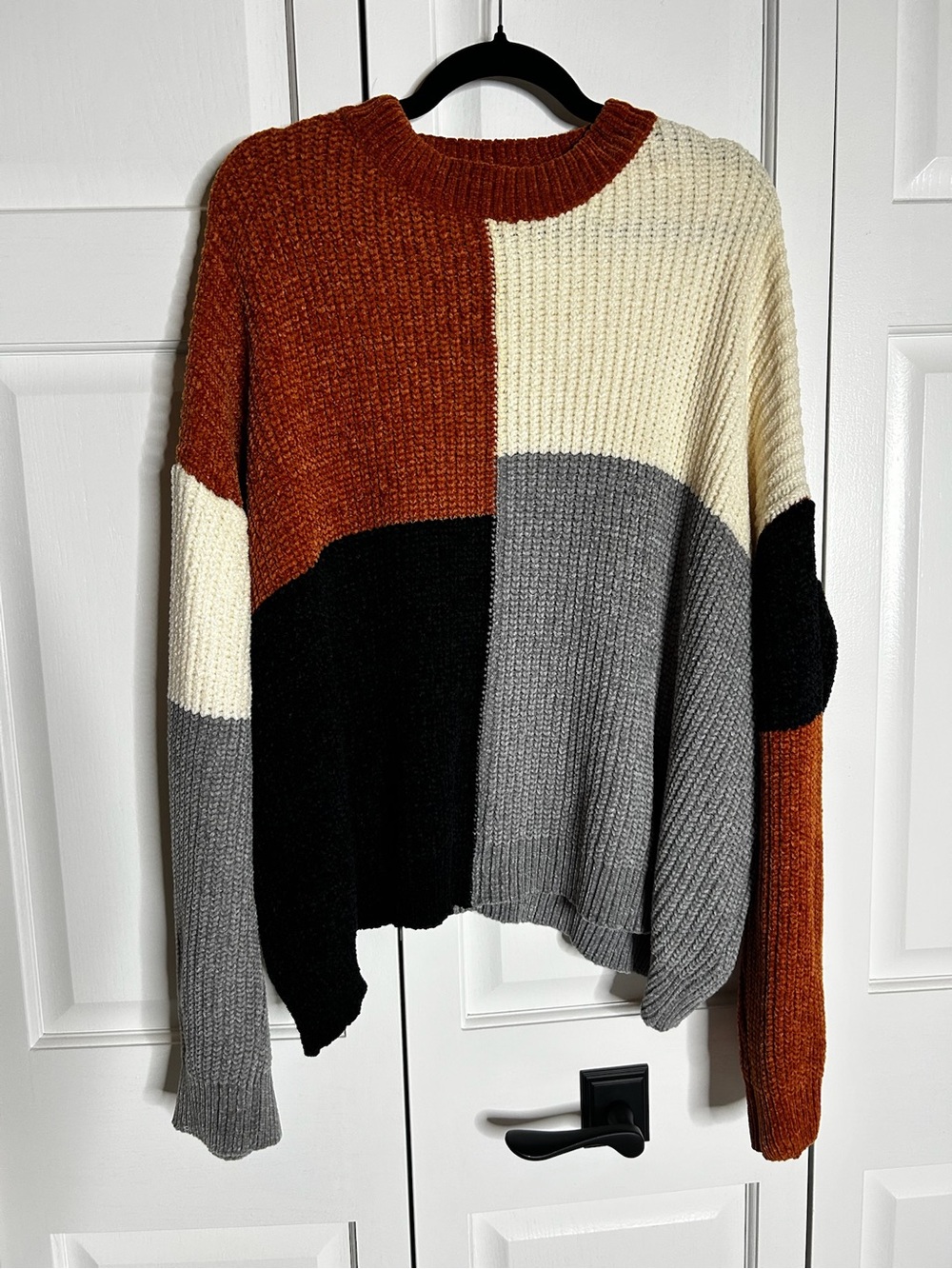 Pink Lily Colorblock Crewneck Sweater - Rust, Cream, Gray, Black